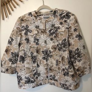 ALFRED DUNNER Floral Jacket Cream Beige Gray Womens 18P 3/4 sleeve